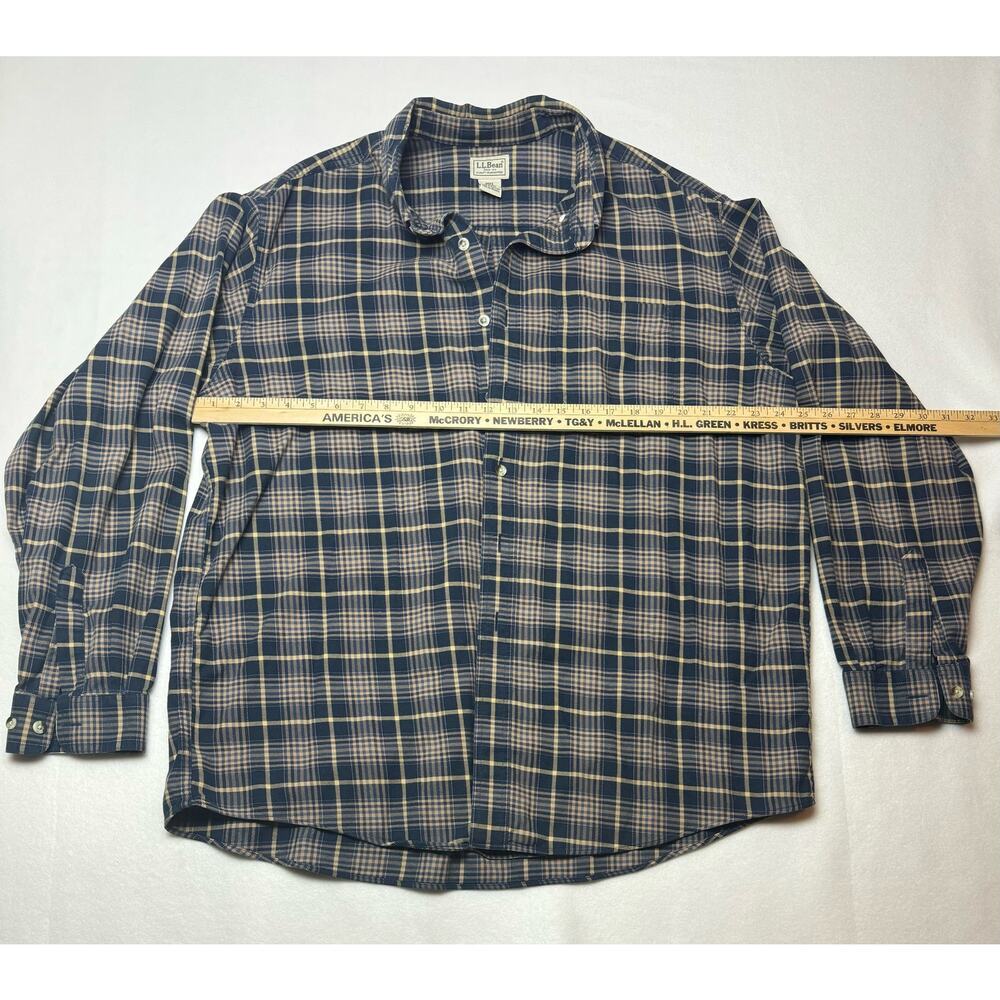 LL Bean Long Sleeve Button-Up Plaid Shirt Blue, Yellow Size XL Reg